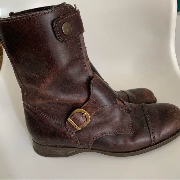 Hogan Brown Leather Buckled Biker Military Boots 6.5 BS2 - Picture 1 of 10